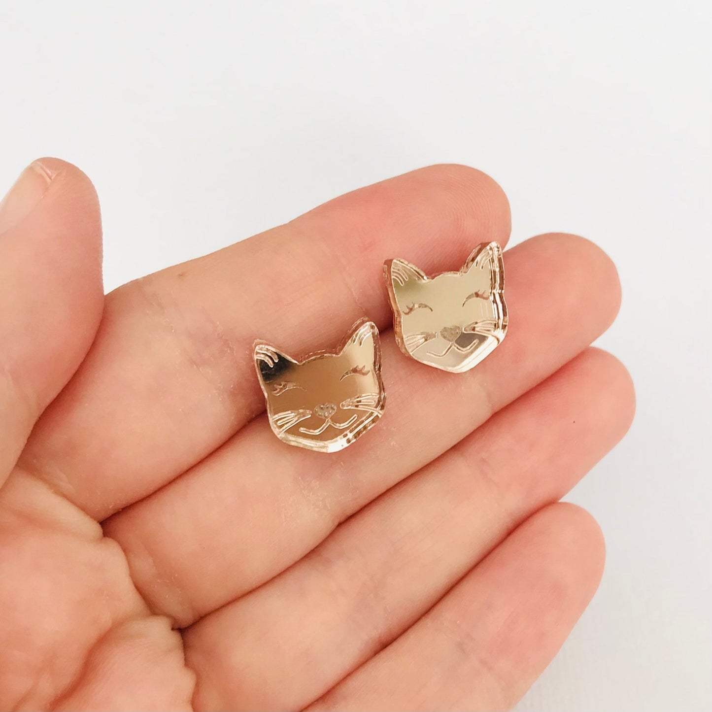 Cat Studs - Rose Gold Mirror Cat Earrings - Lacey Lou Sparkles