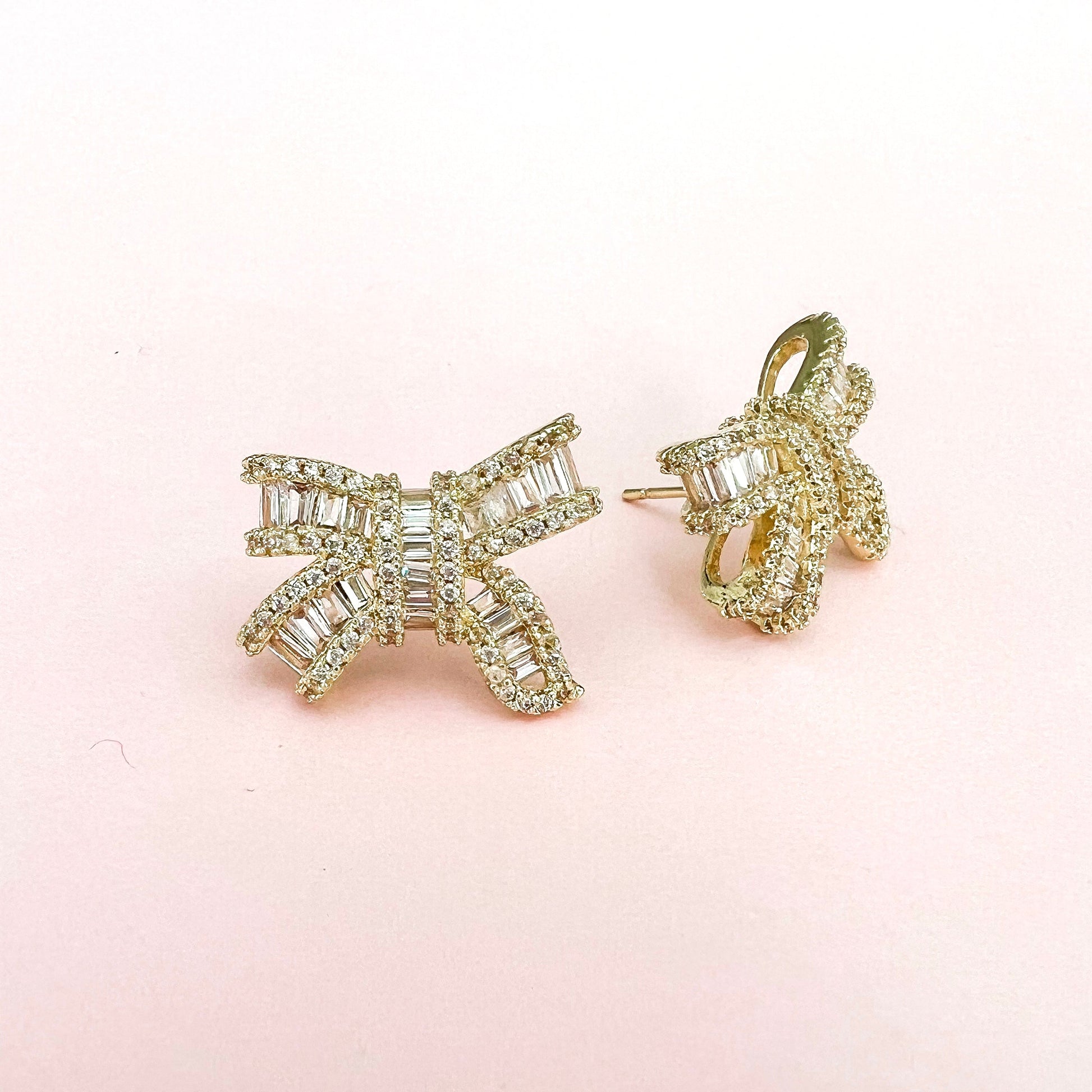 Charlotte Gold Bow Stud Earrings - Lacey Lou Sparkles