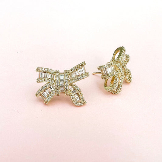 Charlotte Gold Bow Stud Earrings - Lacey Lou Sparkles