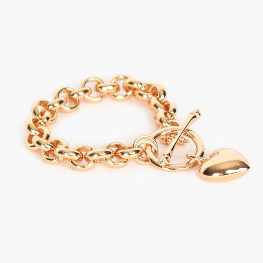 Chloe Gold Chunky Chain Link Bracelet with Heart Charm - Lacey Lou Sparkles