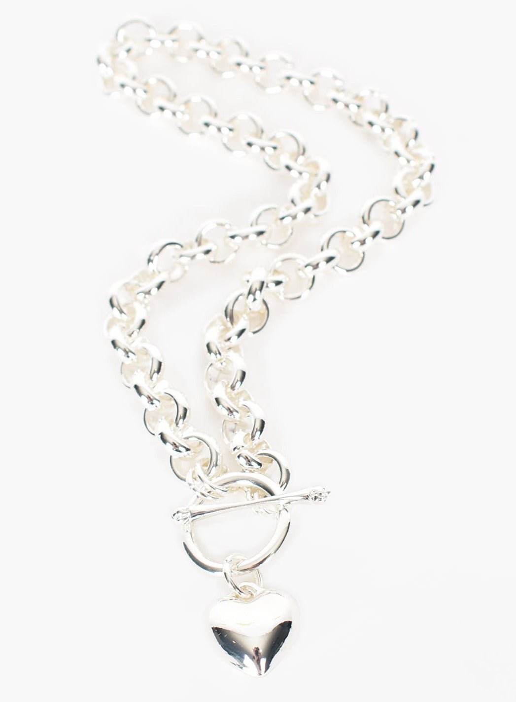 Chloe Silver Chunky Chain Link Necklace with Heart Charm - Lacey Lou Sparkles