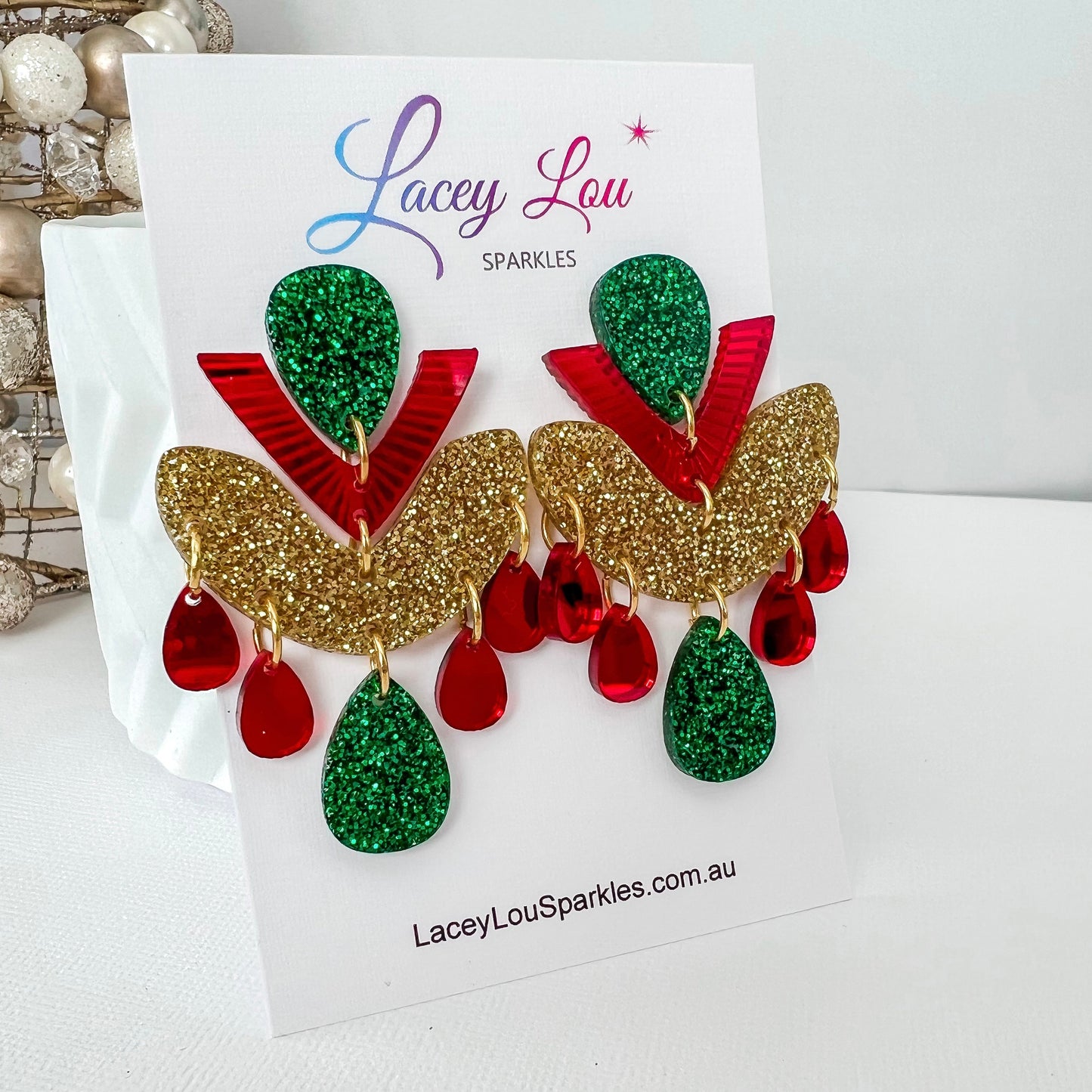 Christmas Chandelier Dangles - Statement Acrylic Earrings - Lacey Lou Sparkles