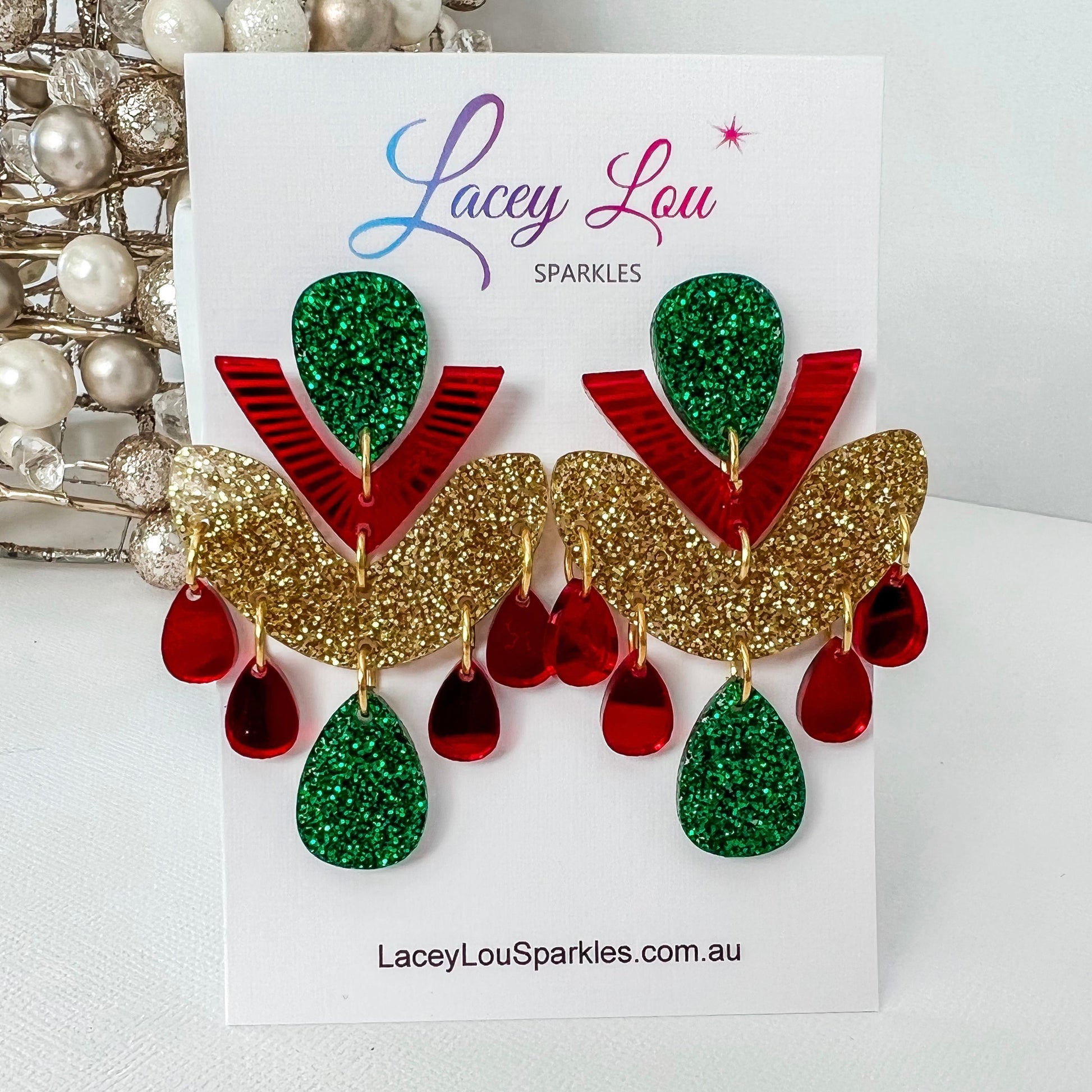 Christmas Chandelier Dangles - Statement Acrylic Earrings - Lacey Lou Sparkles