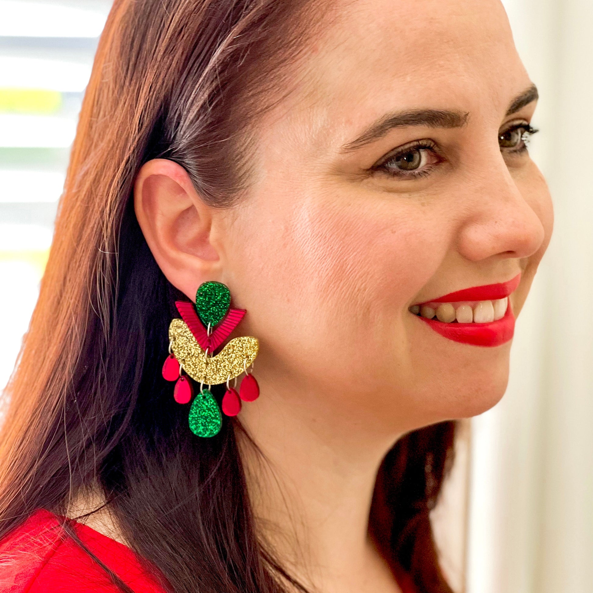 Christmas Chandelier Dangles - Statement Acrylic Earrings - Lacey Lou Sparkles