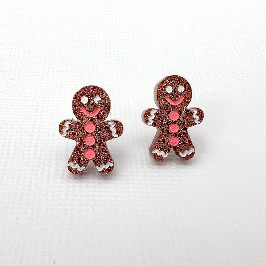 Christmas Gingerbread Stud Earrings - Lacey Lou Sparkles