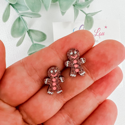 Christmas Gingerbread Stud Earrings - Lacey Lou Sparkles