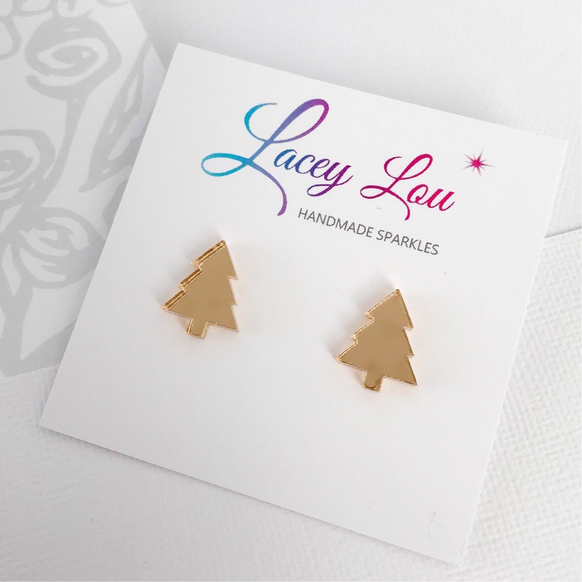 Christmas Tree Stud Earrings - Gold Mirror - CLEARANCE - Lacey Lou Sparkles