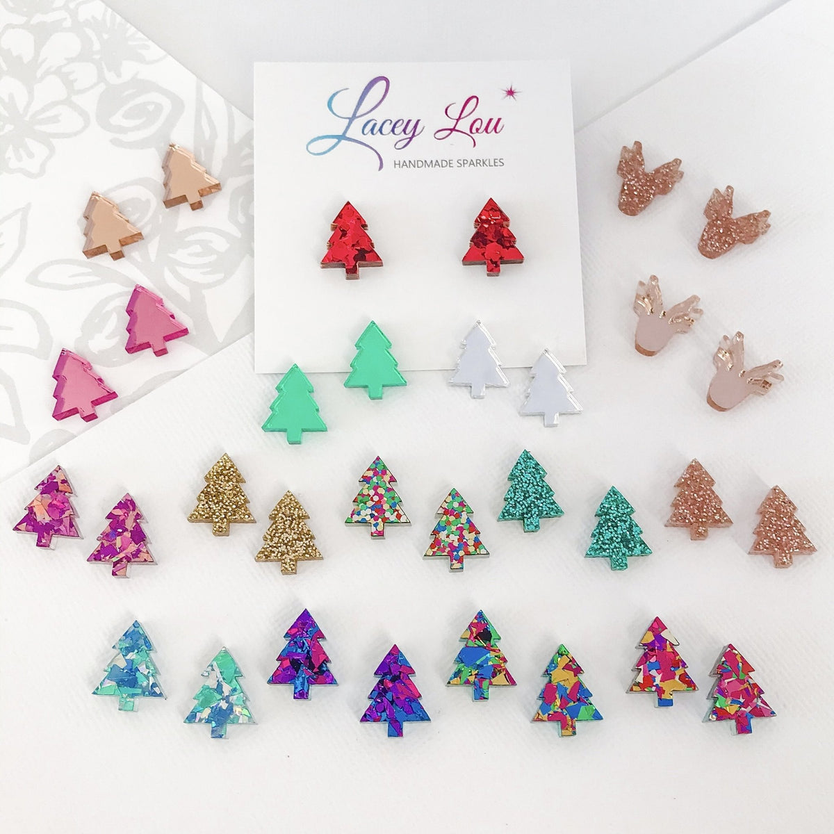 Christmas Tree Stud Earrings - Rose Gold Mirror - CLEARANCE - Lacey Lou Sparkles