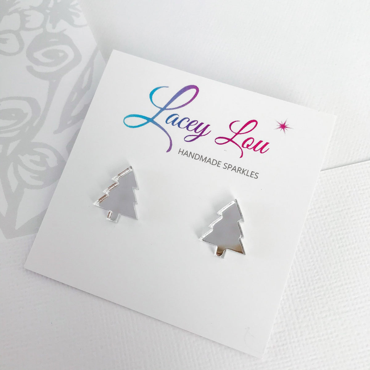 Christmas Tree Stud Earrings - Silver Mirror - CLEARANCE - Lacey Lou Sparkles