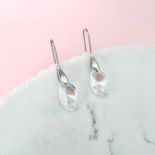 Clear Teardrop Austrian Crystal Hook Earrings - Lacey Lou Sparkles