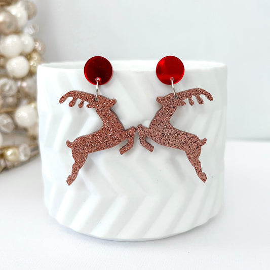 CLEARANCE Bronze Reindeer Christmas Earrings - Lacey Lou Sparkles