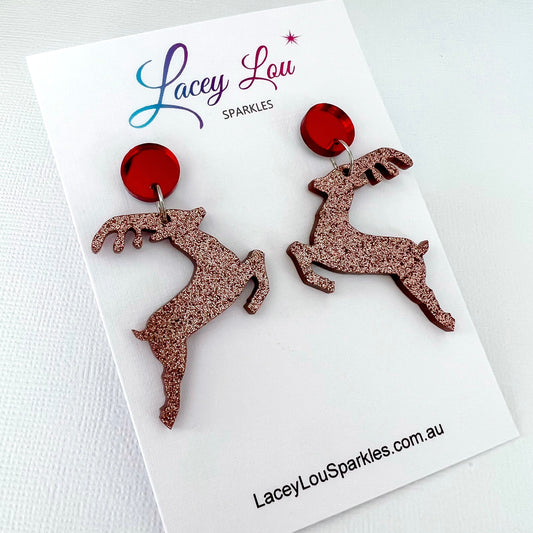 CLEARANCE Bronze Reindeer Christmas Earrings - Lacey Lou Sparkles