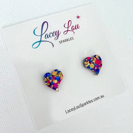 CLEARANCE Confetti Glitter Abstract Heart Acrylic Stud - Lacey Lou Sparkles
