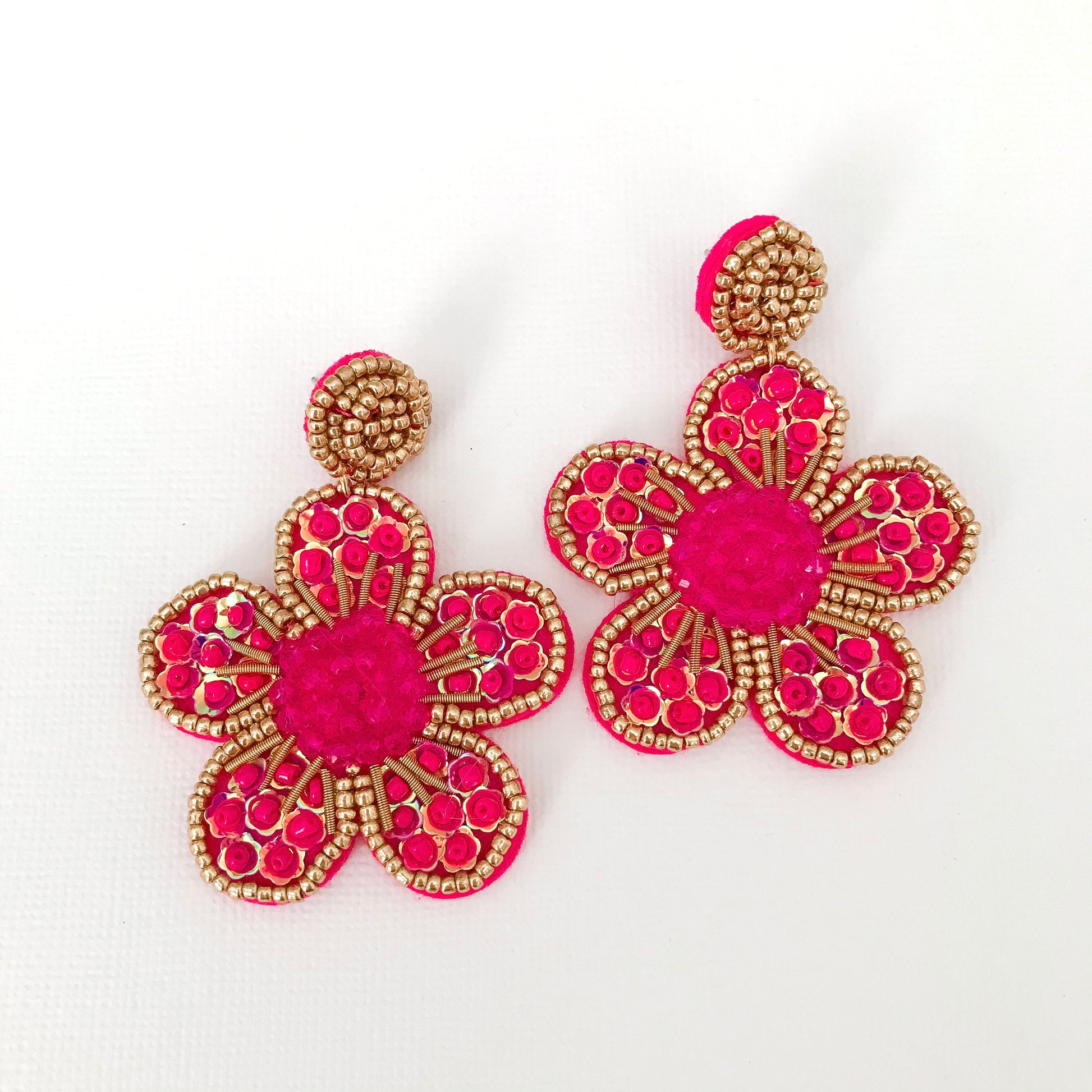 CLEARANCE Ella Beaded Flower Dangle - Hot Pink - Lacey Lou Sparkles