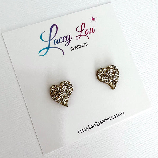 CLEARANCE Gold Glitter Abstract Heart Acrylic Stud - Lacey Lou Sparkles