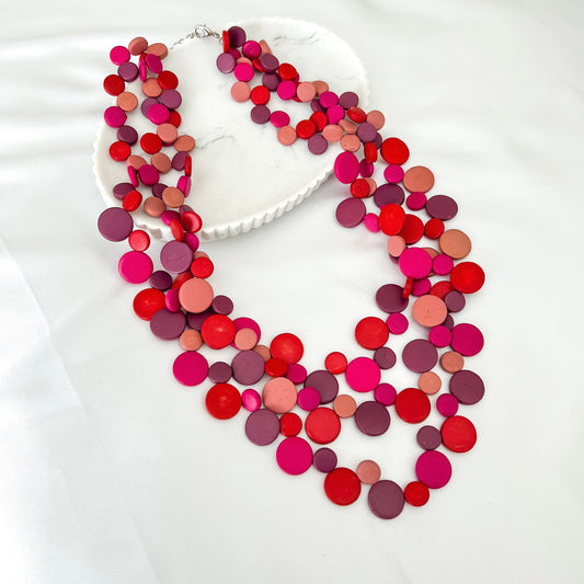 CLEARANCE Kaleidoscope Multi-Strand Tiered Statement Necklace - Burnt Red - Lacey Lou Sparkles