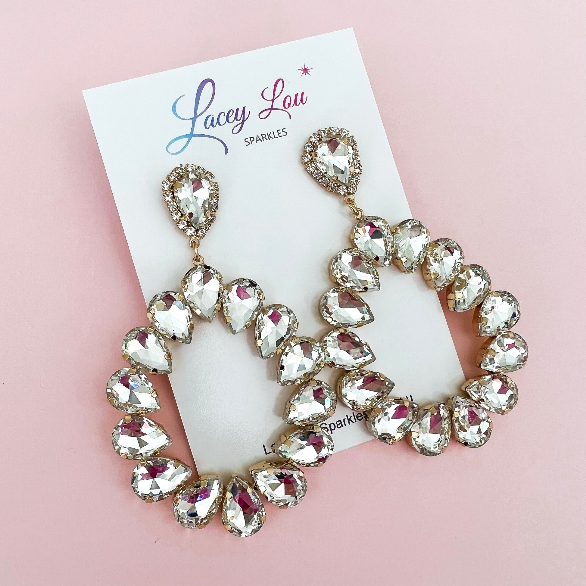 CLEARANCE Liv Rhinestone Statement Dangles - Crystal - Lacey Lou Sparkles