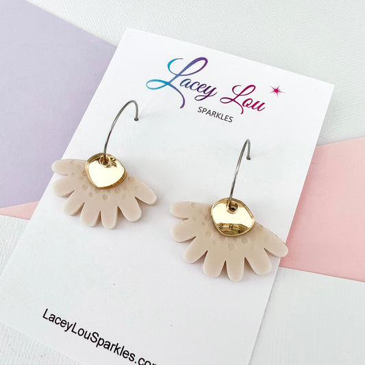 CLEARANCE Pastel Beige Bloom Flower Hoop - Dangle Acrylic Earring - Lacey Lou Sparkles