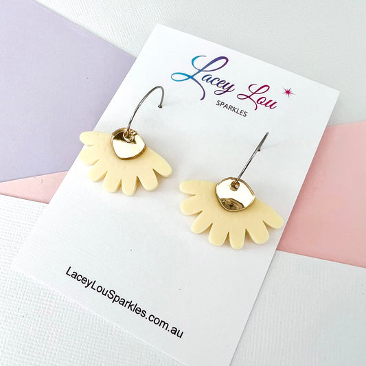 CLEARANCE Pastel Yellow Bloom Flower Hoop - Dangle Acrylic Earring - Lacey Lou Sparkles