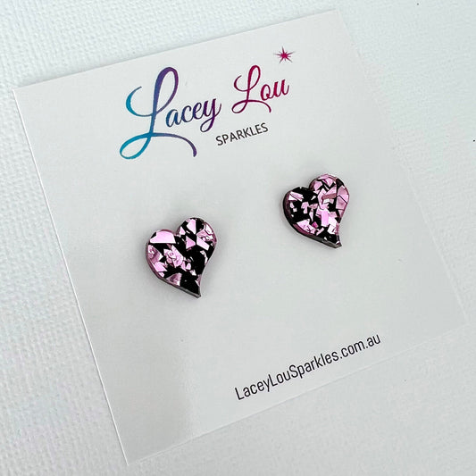 CLEARANCE Pink Shard Glitter Abstract Heart Acrylic Stud - Lacey Lou Sparkles