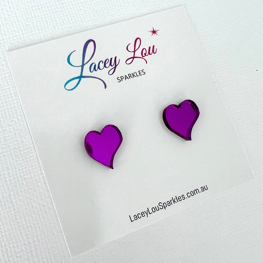 CLEARANCE Purple Mirror Abstract Heart Acrylic Stud - Lacey Lou Sparkles