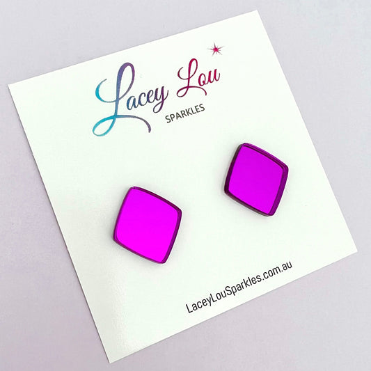 CLEARANCE Purple Mirror Stud Acrylic Earrings - Lacey Lou Sparkles