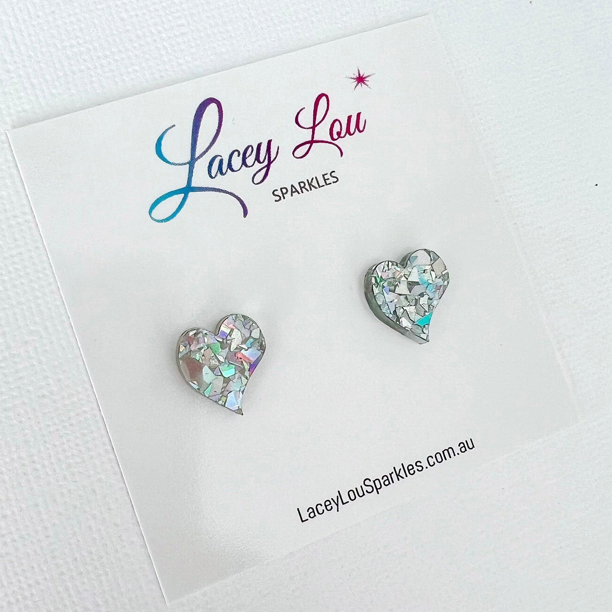 CLEARANCE Silver Shard Abstract Heart Acrylic Stud - Lacey Lou Sparkles