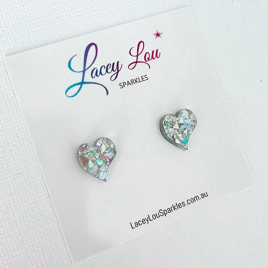 CLEARANCE Silver Shard Abstract Heart Acrylic Stud - Lacey Lou Sparkles