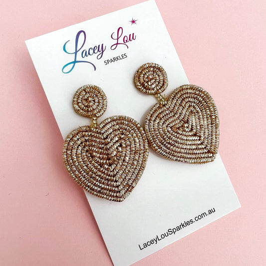 Erika Gold Heart Beaded Heart Earring - Lacey Lou Sparkles