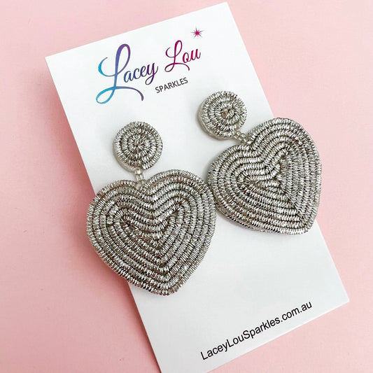 Erika Silver Beaded Heart Earring - Lacey Lou Sparkles