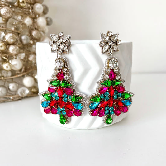 Extra Large Rhinestone Christmas Dangle Earrings - Lacey Lou Sparkles