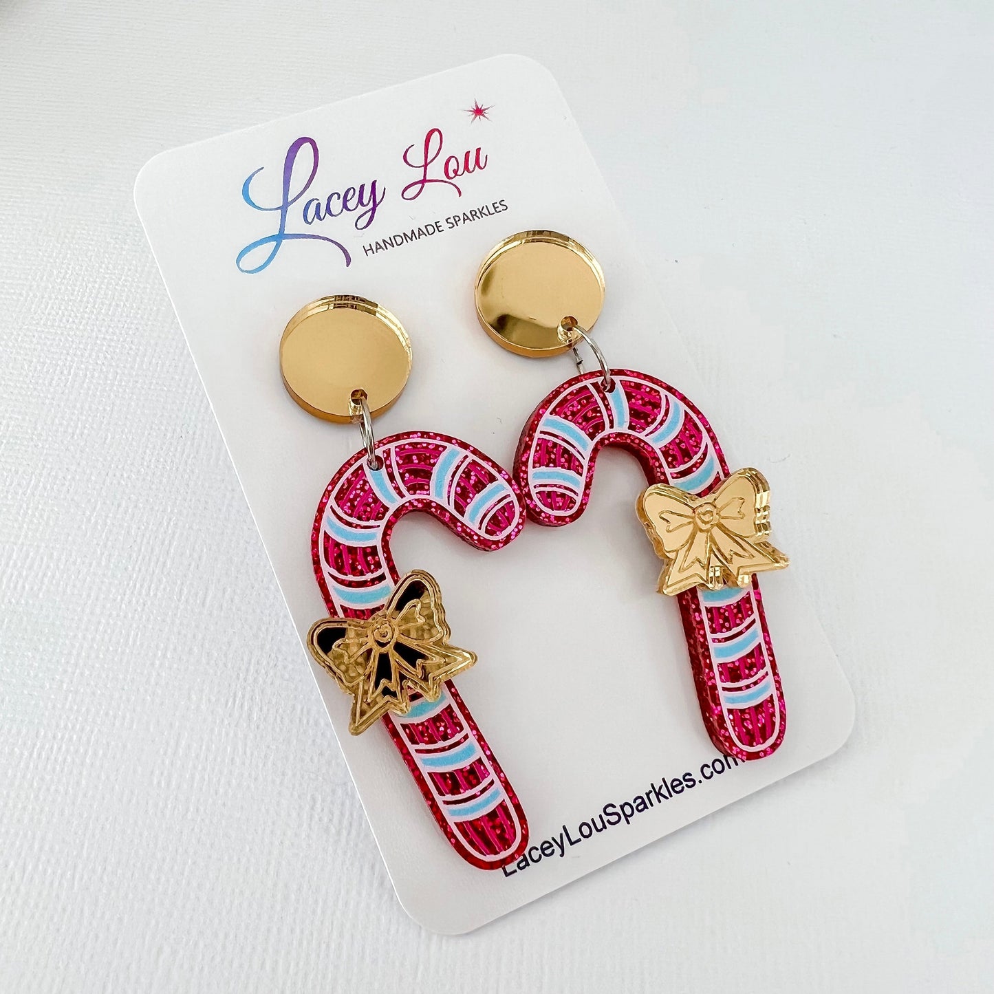 Fuchsia Candy Cane Christmas Acrylic Earrings - Lacey Lou Sparkles