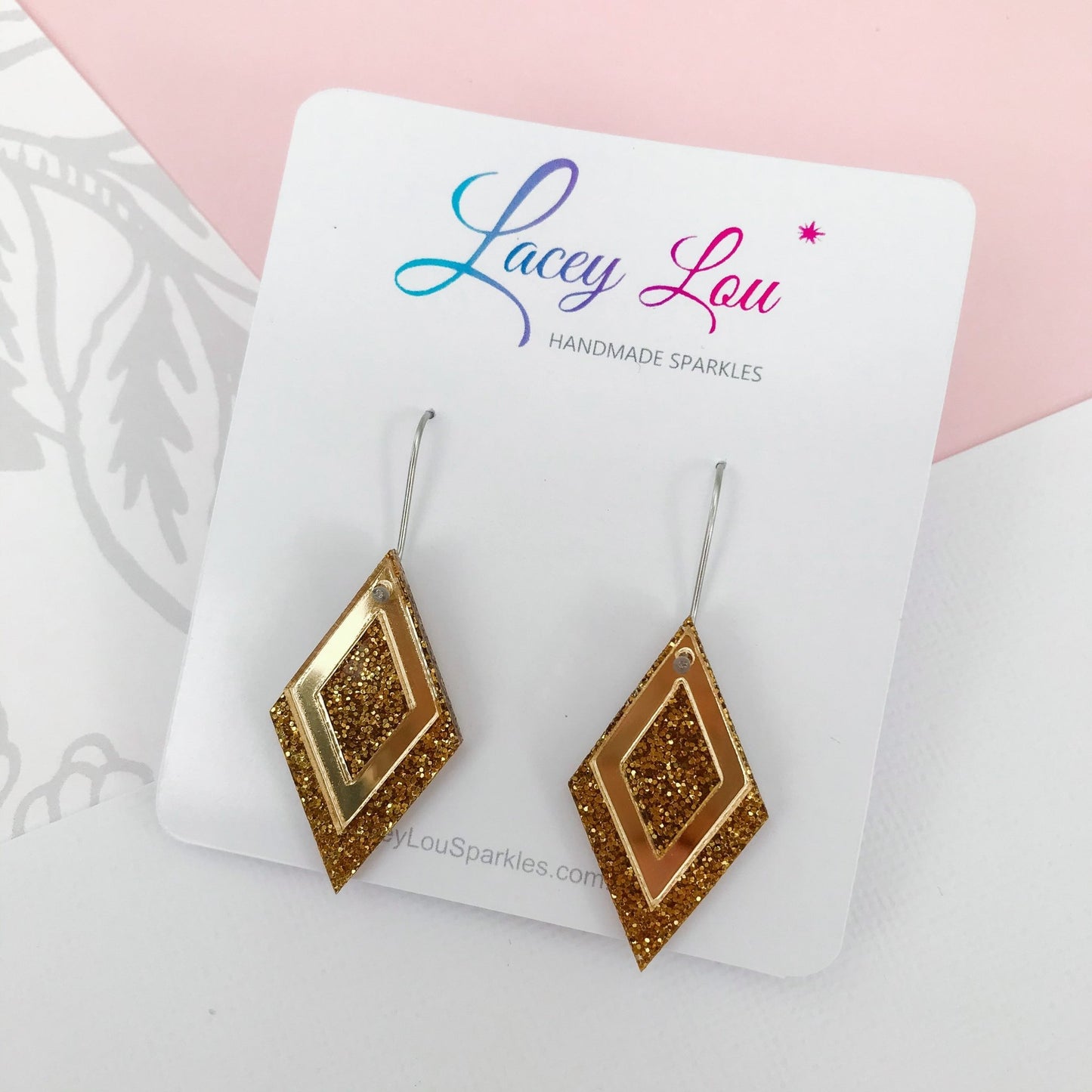 Gold Diamond Dangle Acrylic Earrings - Lacey Lou Sparkles