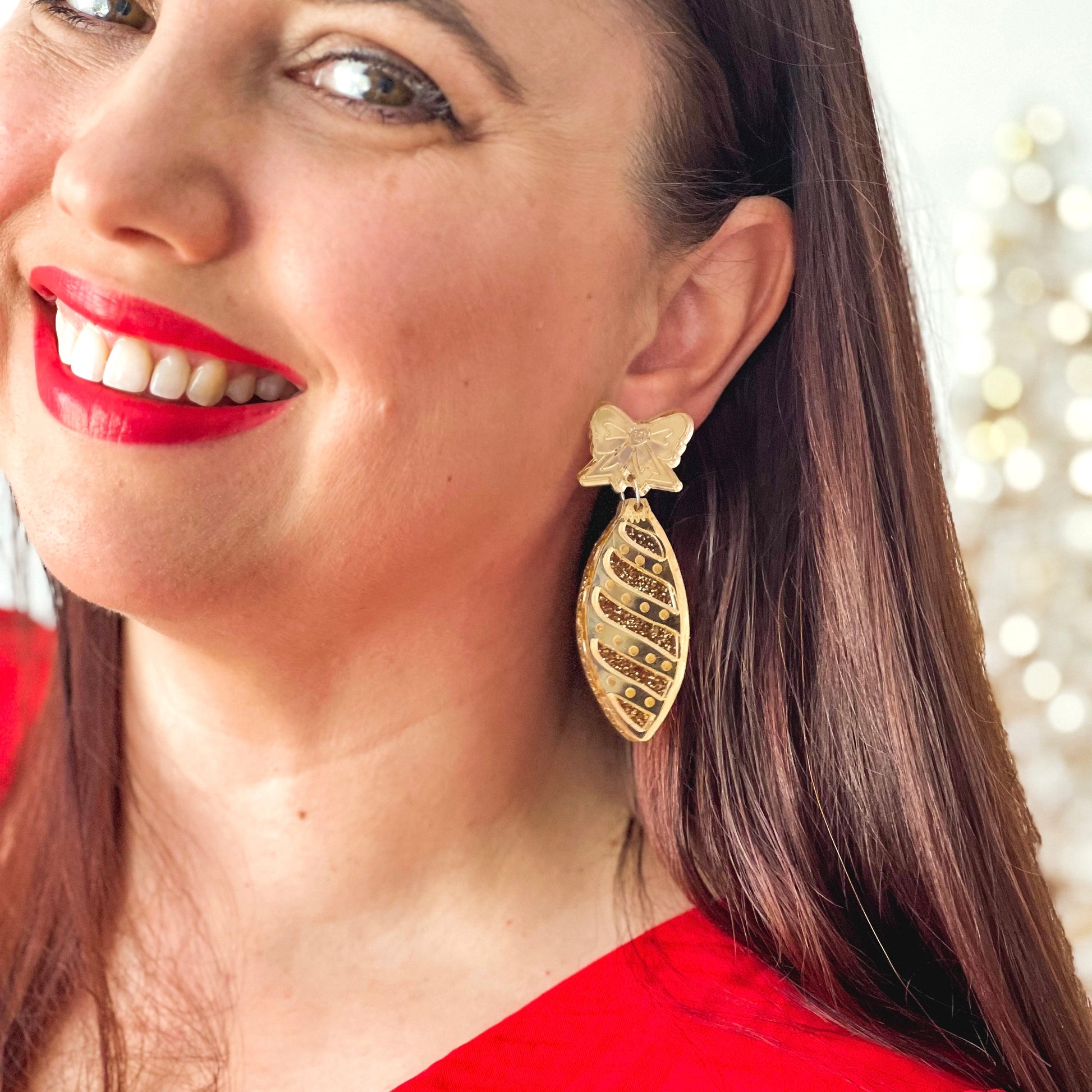 Gold Long Christmas Bauble Earrings - Lacey Lou Sparkles