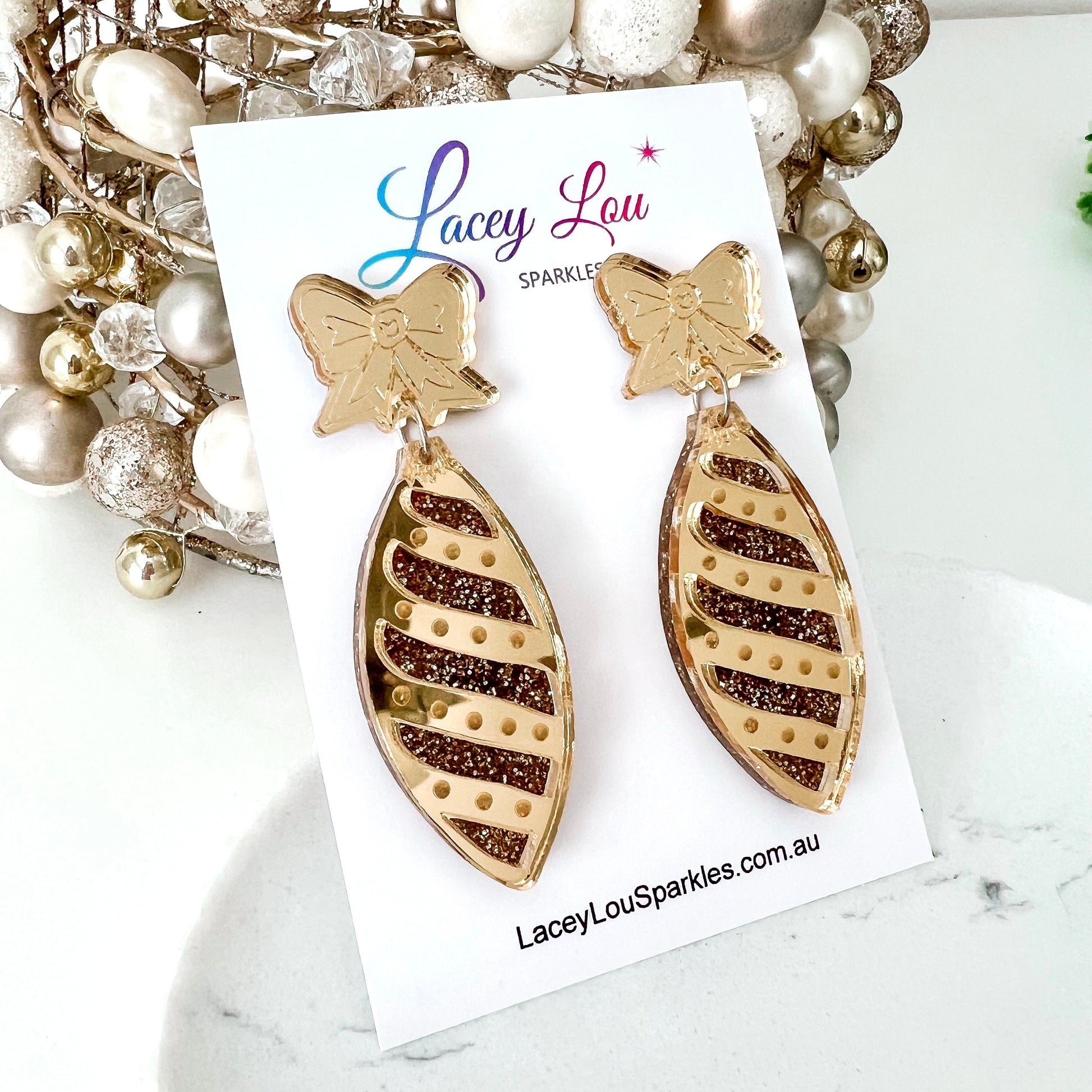 Gold Long Christmas Bauble Earrings - Lacey Lou Sparkles