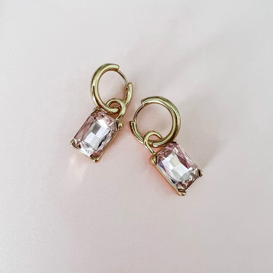 Grace Clear (Gold) Emerald Cut Jewel Mini Hoop Earrings - Lacey Lou Sparkles