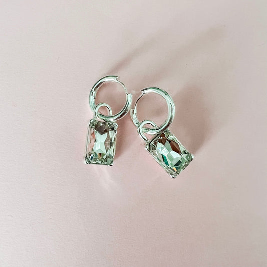 Grace Clear (Silver) Emerald Cut Jewel Mini Hoop Earrings - Lacey Lou Sparkles