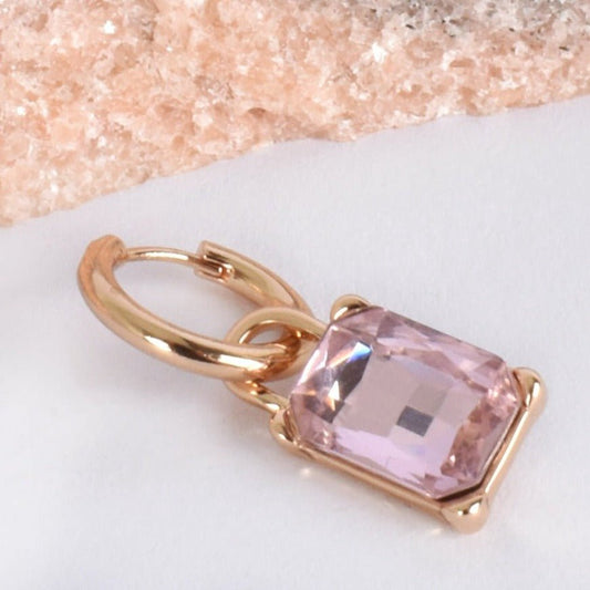 Grace Pink Emerald Cut Jewel Mini Hoop Earrings - Lacey Lou Sparkles