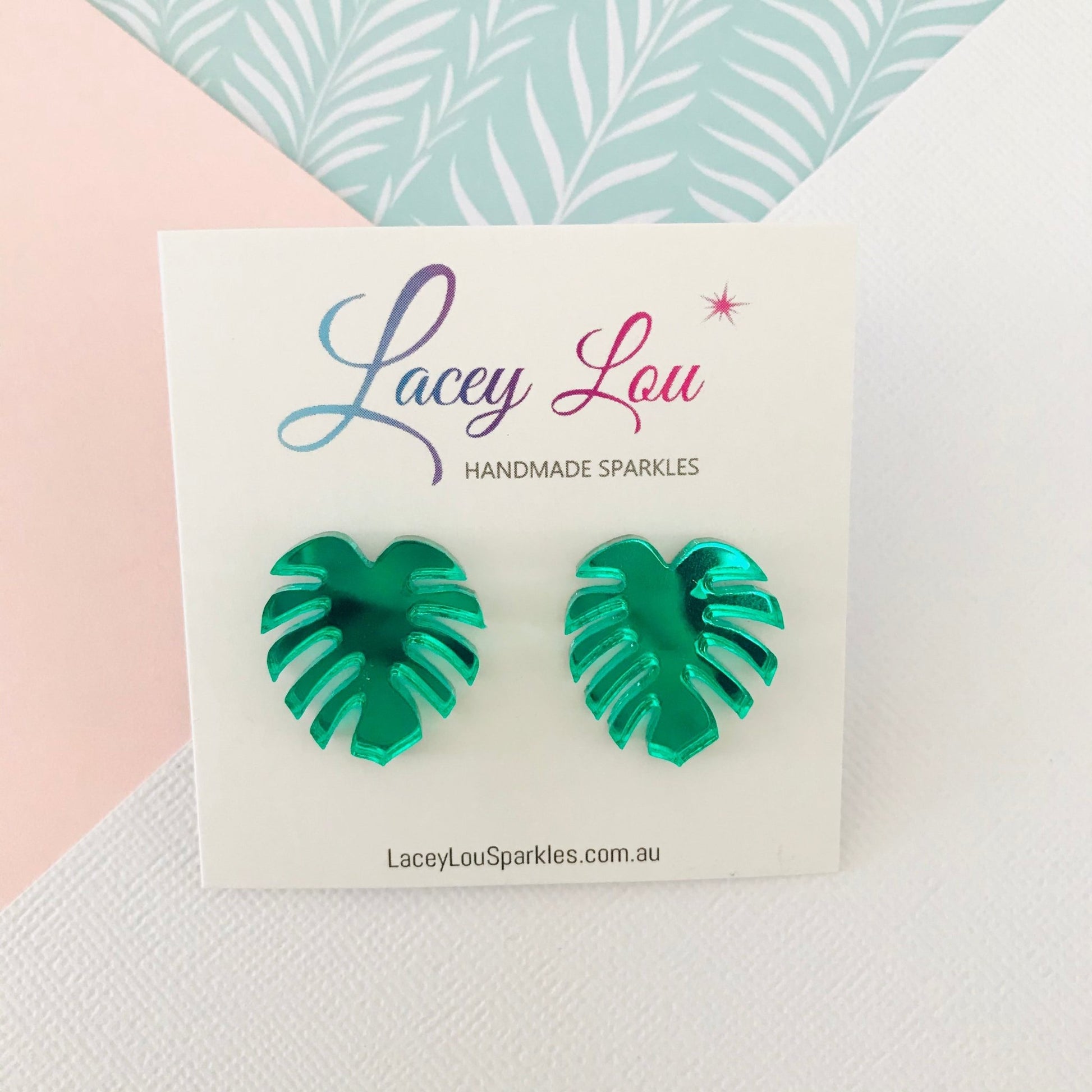 Green Monstera Studs - Lacey Lou Sparkles