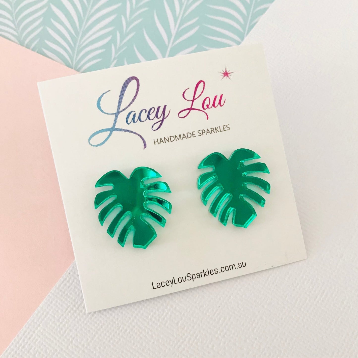 Green Monstera Studs - Lacey Lou Sparkles