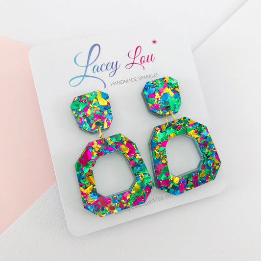 Green Statement Earrings | Green Glitter Earrings - Lacey Lou Sparkles