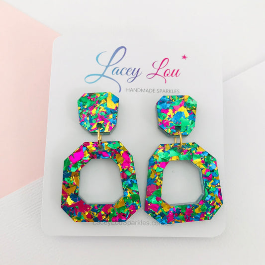 Green Statement Earrings | Green Glitter Earrings - Lacey Lou Sparkles