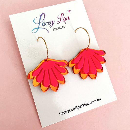 Hot Pink & Orange Acrylic Statement Hoop Dangle Earrings - Lacey Lou Sparkles