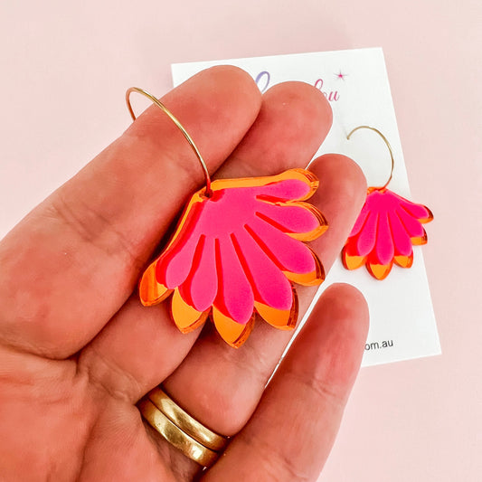 Hot Pink & Orange Acrylic Statement Hoop Dangle Earrings - Lacey Lou Sparkles