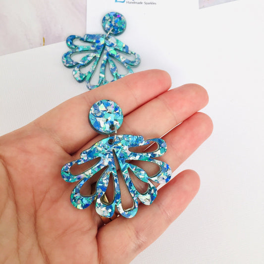 Ice Blue Chandelier Dangles - Statement Acrylic Earrings - Lacey Lou Sparkles