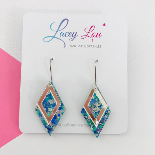 Ice Blue Diamond Dangle Acrylic Earrings - Lacey Lou Sparkles