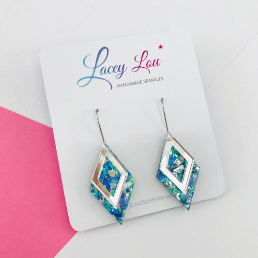 Ice Blue Diamond Dangle Acrylic Earrings - Lacey Lou Sparkles