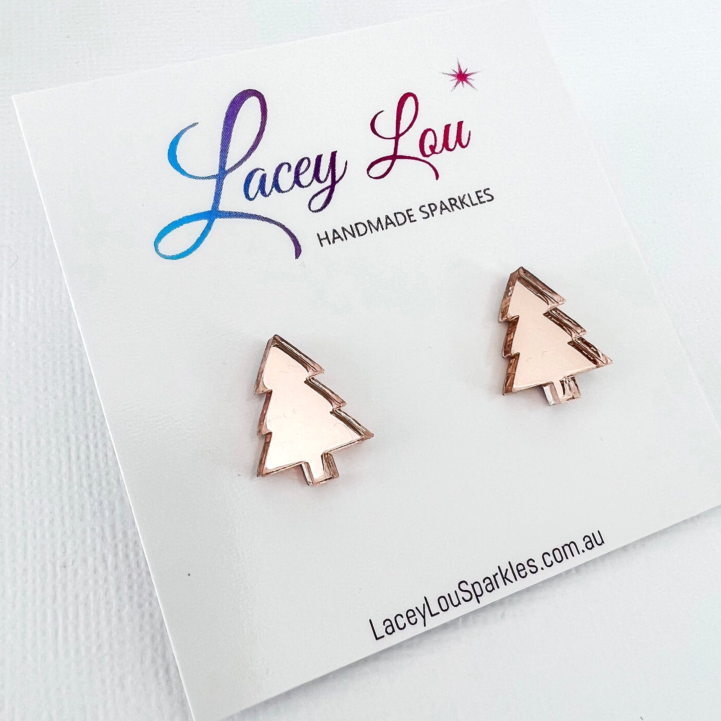 Christmas Tree Stud Earrings - Rose Gold Mirror