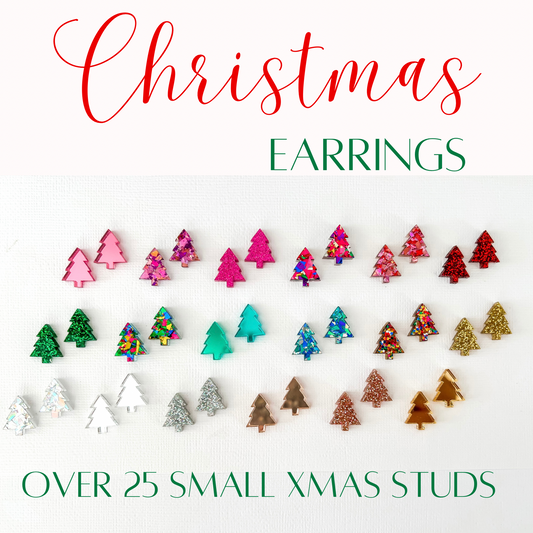 Christmas Tree Stud Earrings - Ice Blue Glitter