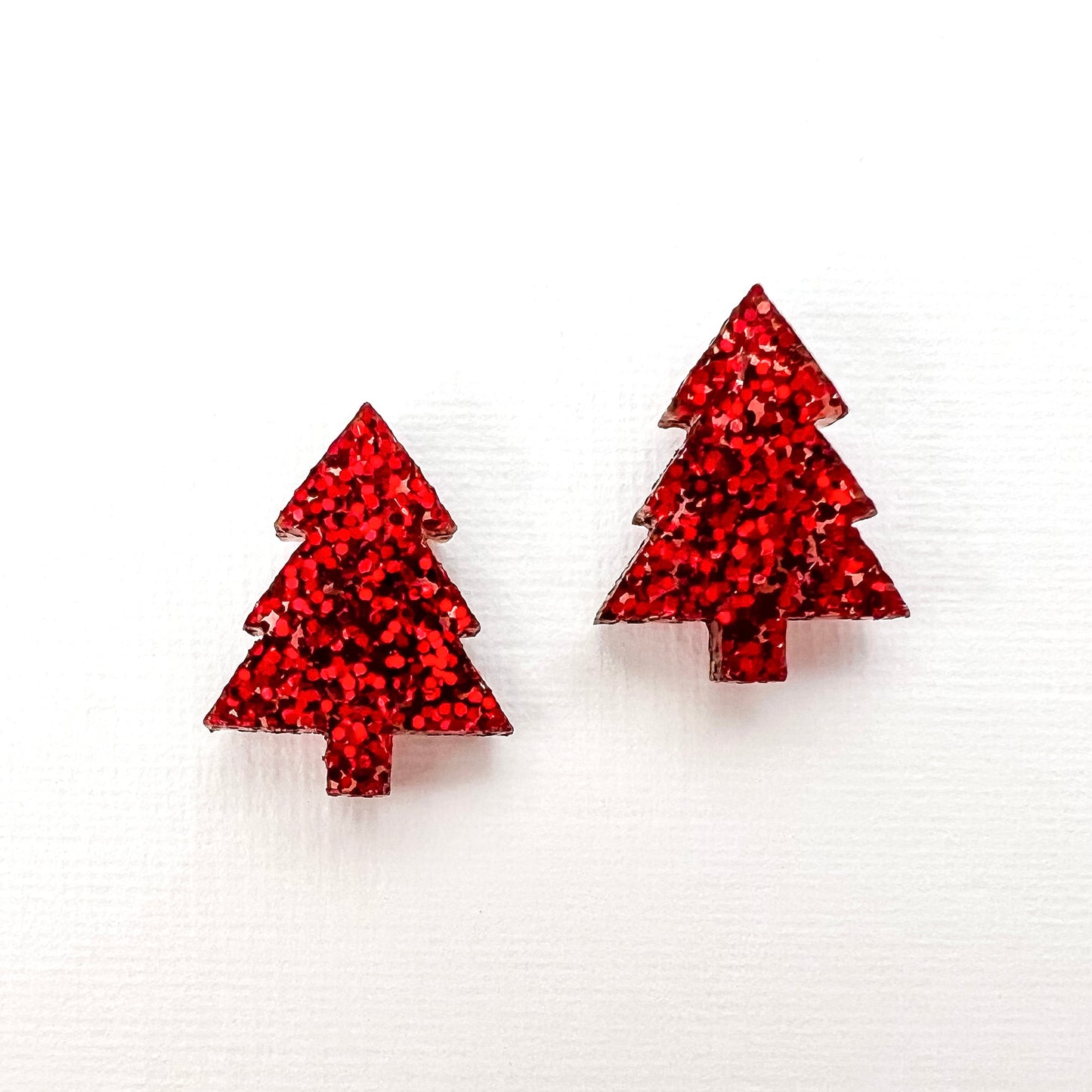 Christmas Tree Stud Earrings - Red Glitter